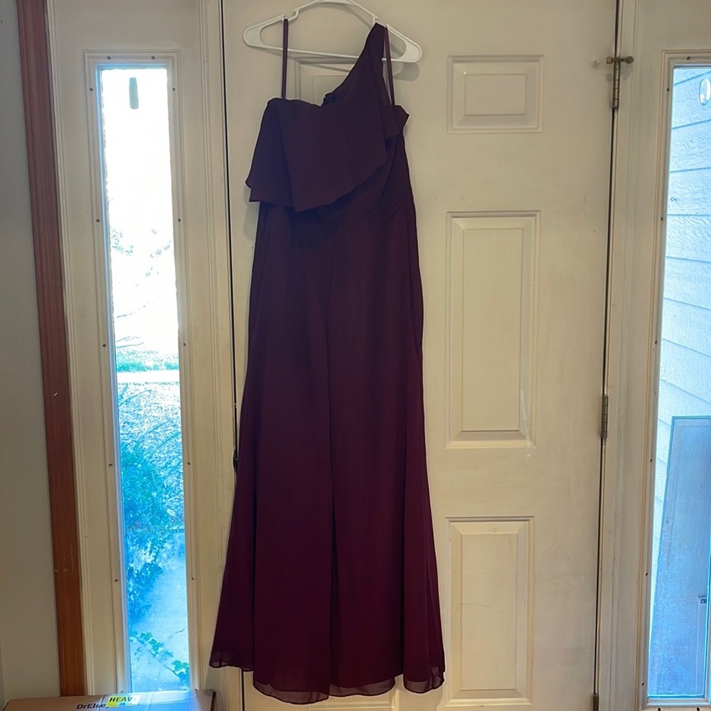 Morilee Bordeaux Chic Chiffon One Shoulder Bridesmaid Jumpsuit